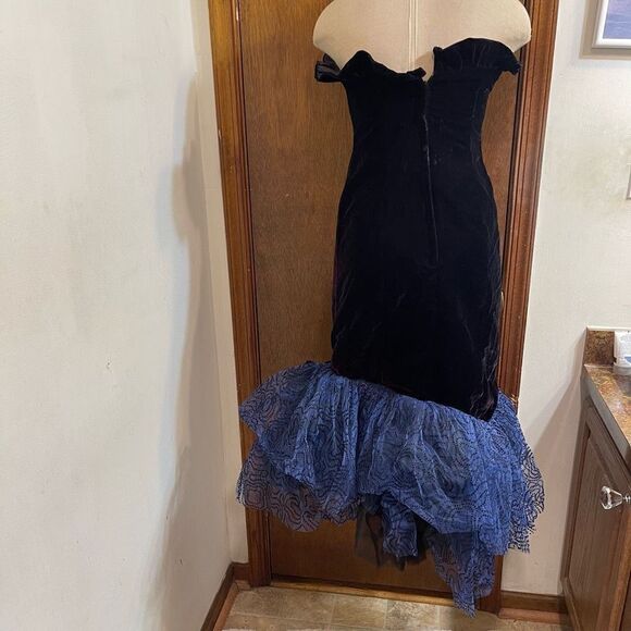 Loralie Original VTG 80s Black Blue Tulle Lace Strapless VTG Dress Size 10 - Picture 3 of 14